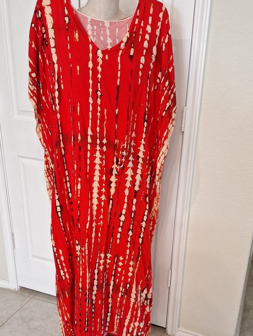 Womans Orange Tie-Dye Maxi Caftan Dress XL Measurements Below
